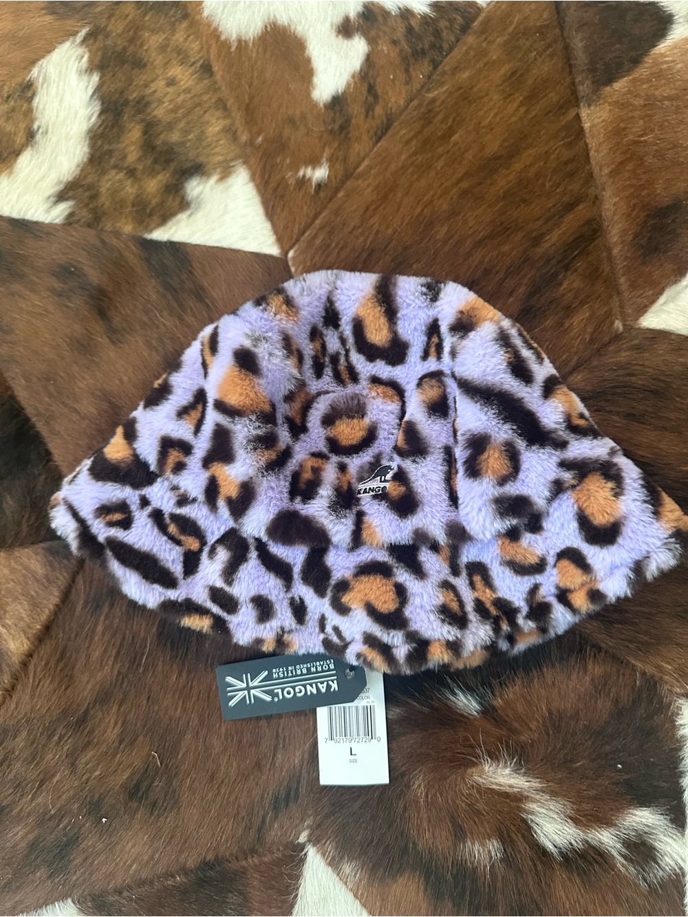 Kangol Lilac and Tan Leopard Faux-Fur Bucket Hat for Kids